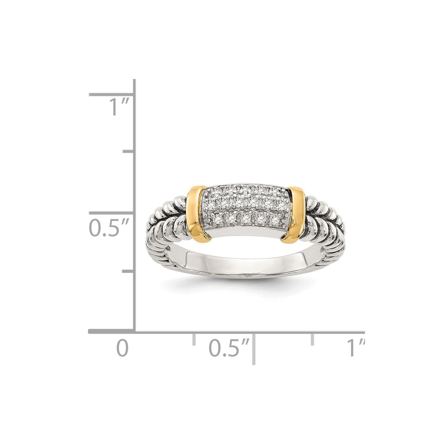 DSS Sterling Silver with 14K Accent Antiqued Diamond Ring