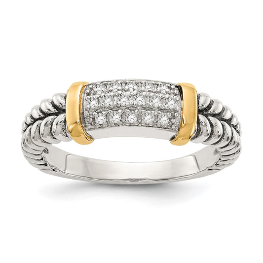 DSS Sterling Silver with 14K Accent Antiqued Diamond Ring