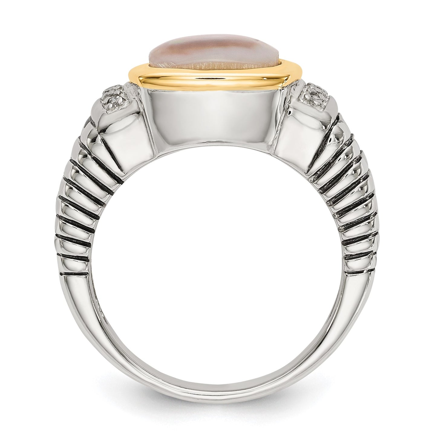 GSS Sterling Silver with 14K Accent Antiqued Black Mother of Pearl and Diamond Ring