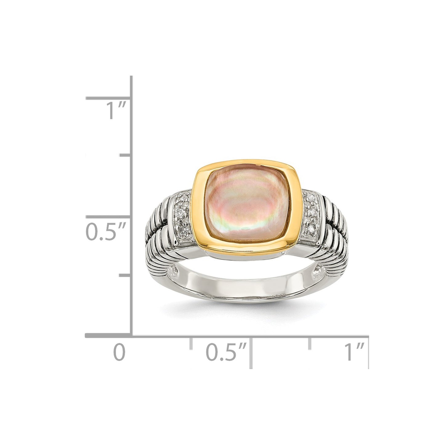 GSS Sterling Silver with 14K Accent Antiqued Black Mother of Pearl and Diamond Ring