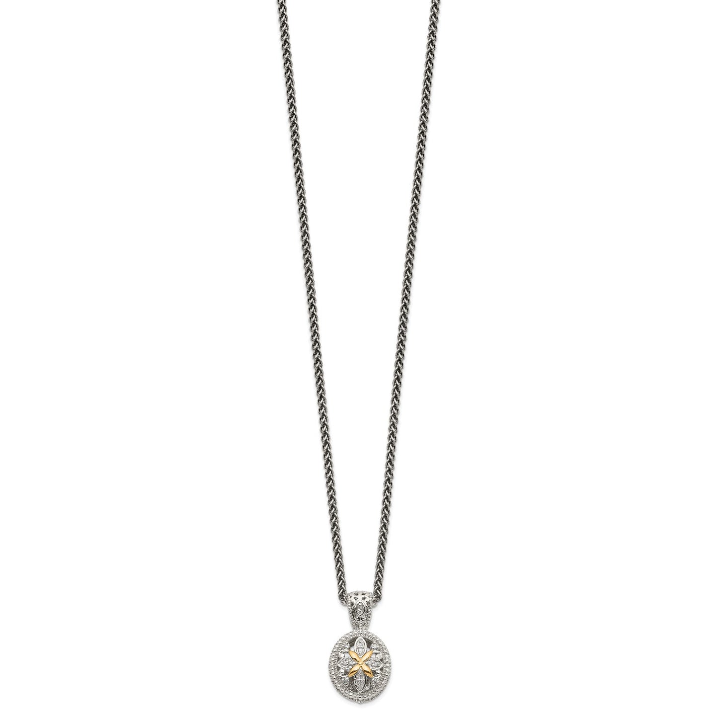 GSS Sterling Silver Antiqued with 14K Accent 18 Inch Diamond Necklace