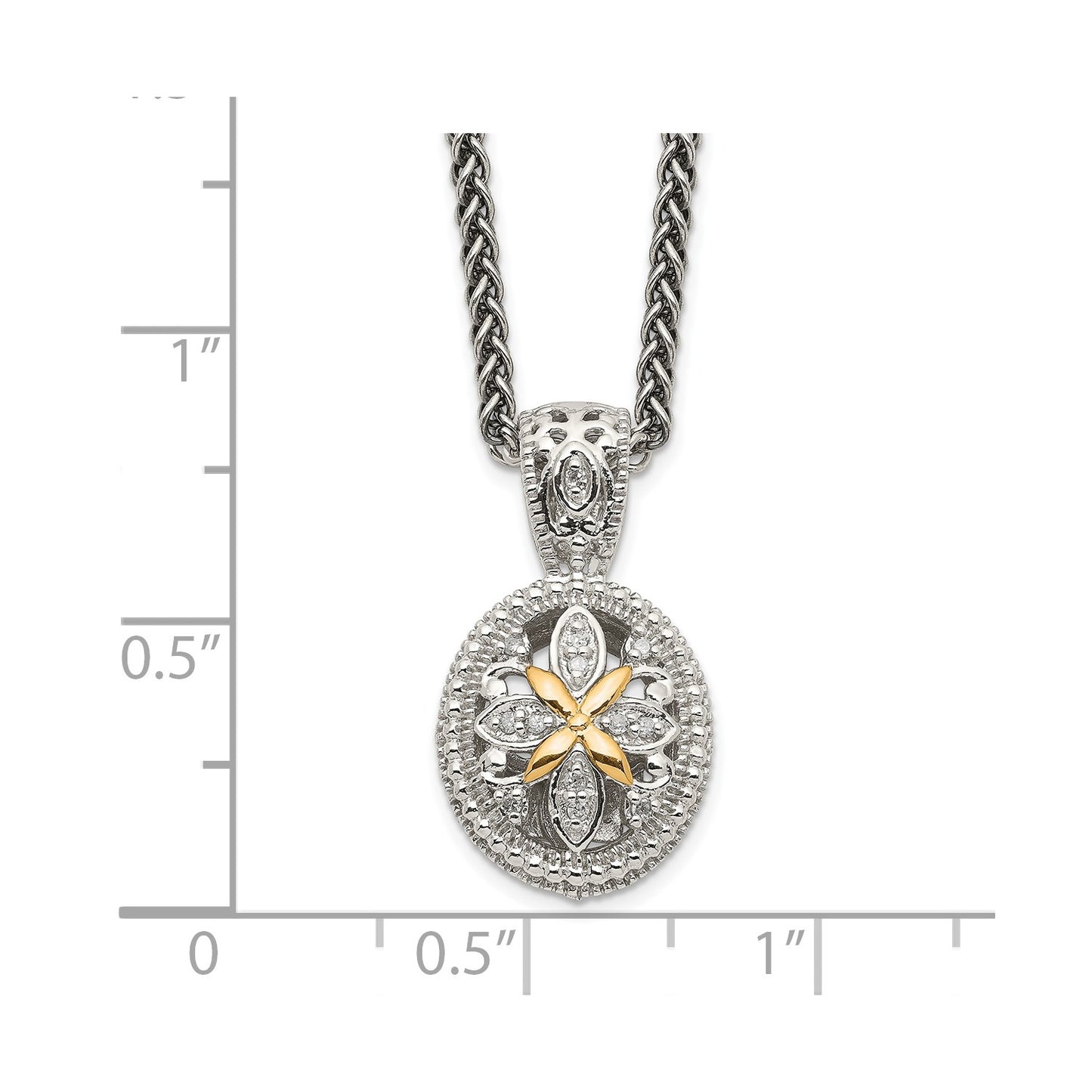 GSS Sterling Silver Antiqued with 14K Accent 18 Inch Diamond Necklace