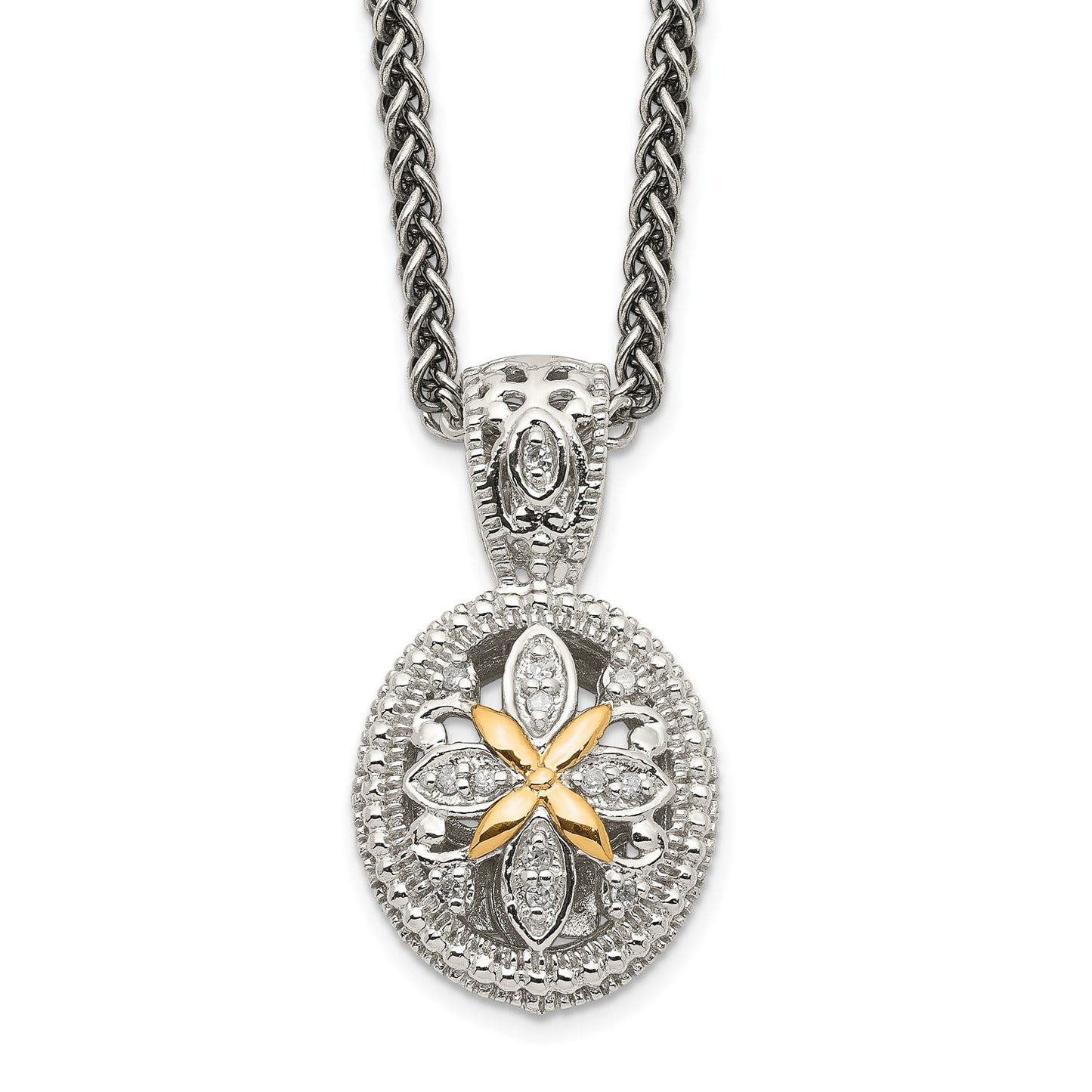 GSS Sterling Silver Antiqued with 14K Accent 18 Inch Diamond Necklace
