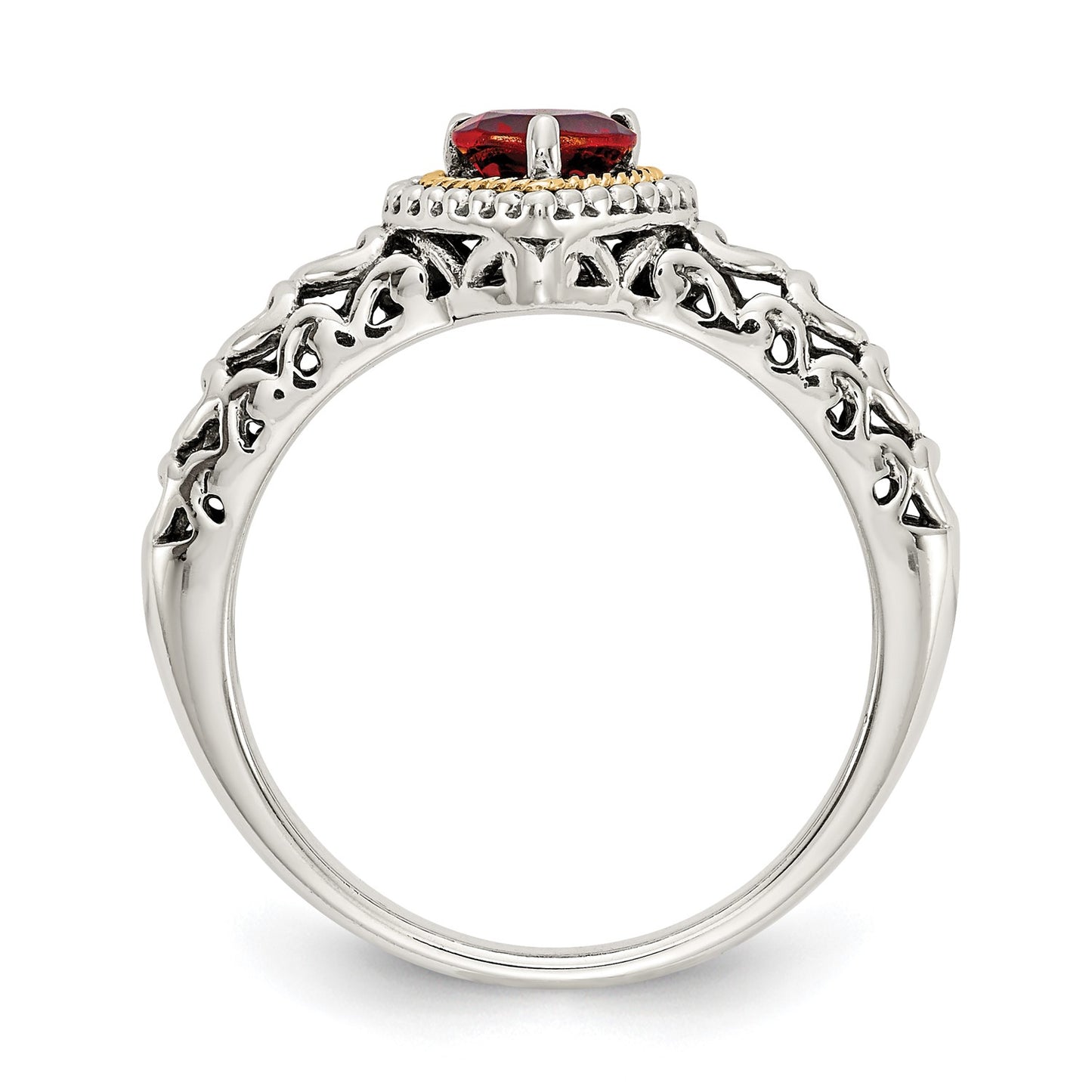 GSS Sterling Silver with 14K Accent Antiqued Heart Garnet Ring
