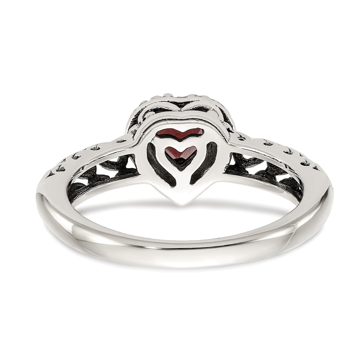 GSS Sterling Silver with 14K Accent Antiqued Heart Garnet Ring