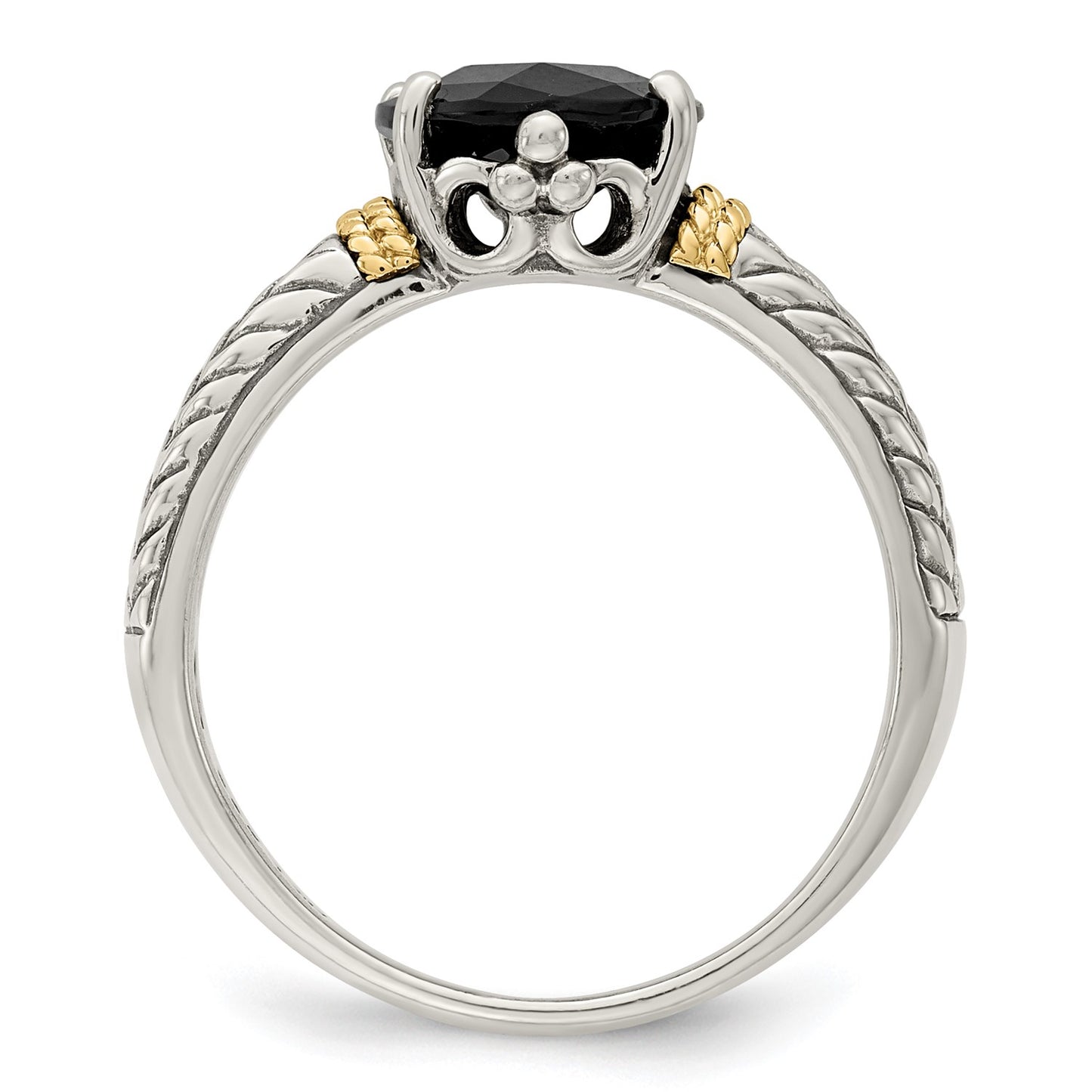 GSS Sterling Silver with 14K Accent Antiqued Oval Garnet Ring
