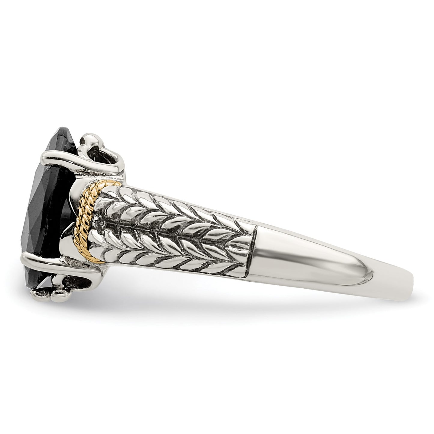 GSS Sterling Silver with 14K Accent Antiqued Oval Garnet Ring