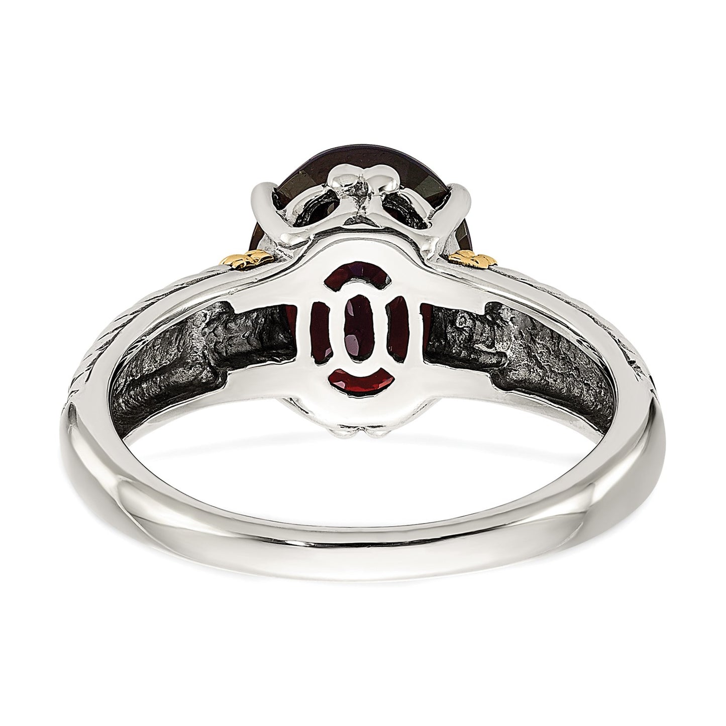 GSS Sterling Silver with 14K Accent Antiqued Oval Garnet Ring