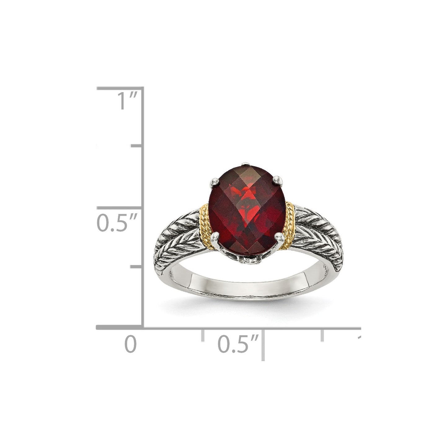 GSS Sterling Silver with 14K Accent Antiqued Oval Garnet Ring