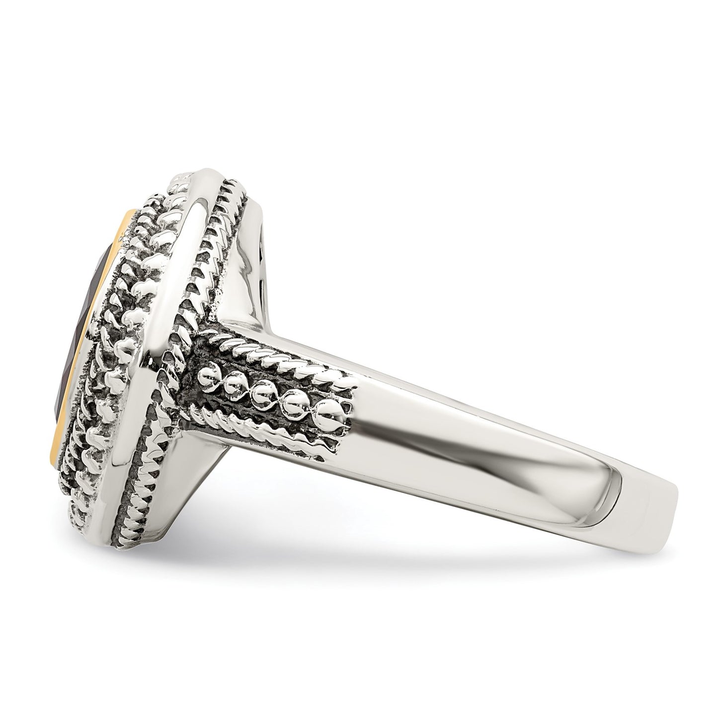 GSS Sterling Silver with 14K Accent Antiqued Cushion Bezel Garnet Ring
