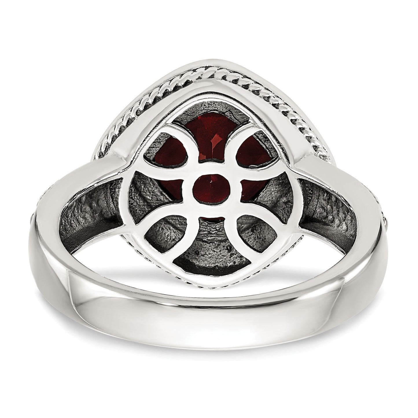 GSS Sterling Silver with 14K Accent Antiqued Cushion Bezel Garnet Ring