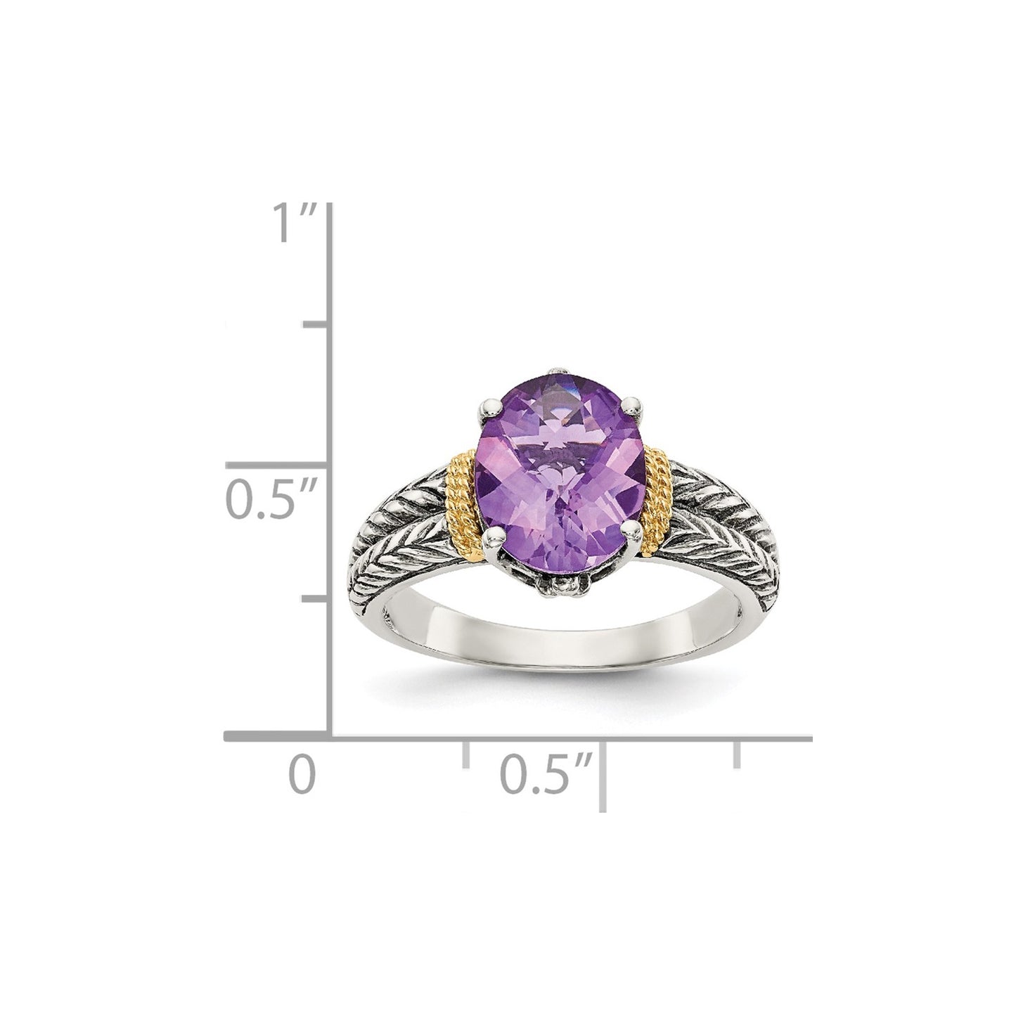 GSS Sterling Silver with 14K Accent Antiqued Oval Amethyst Ring