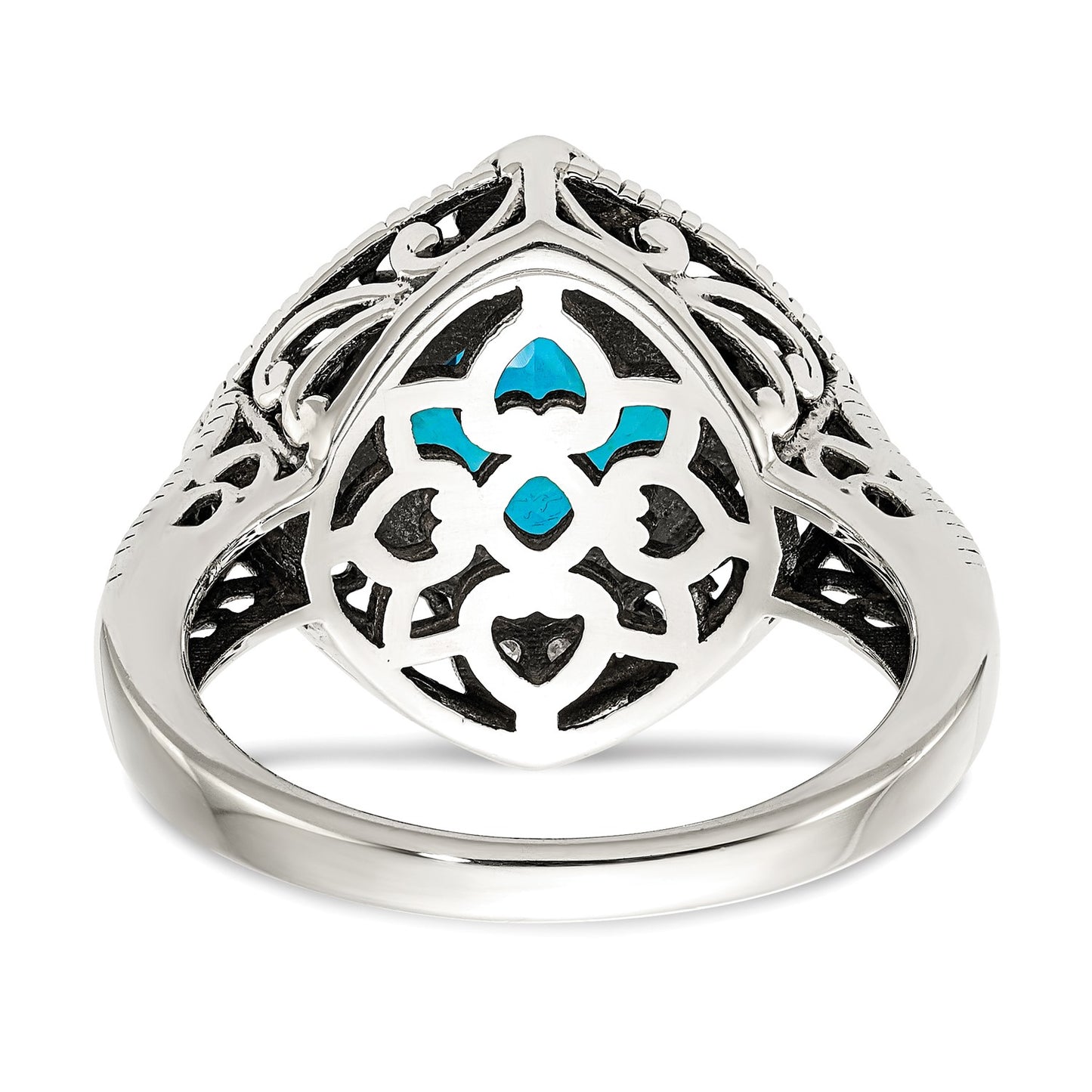 GSS Sterling Silver with 14K Accent Antiqued Diamond and Cushion Blue Topaz Ring