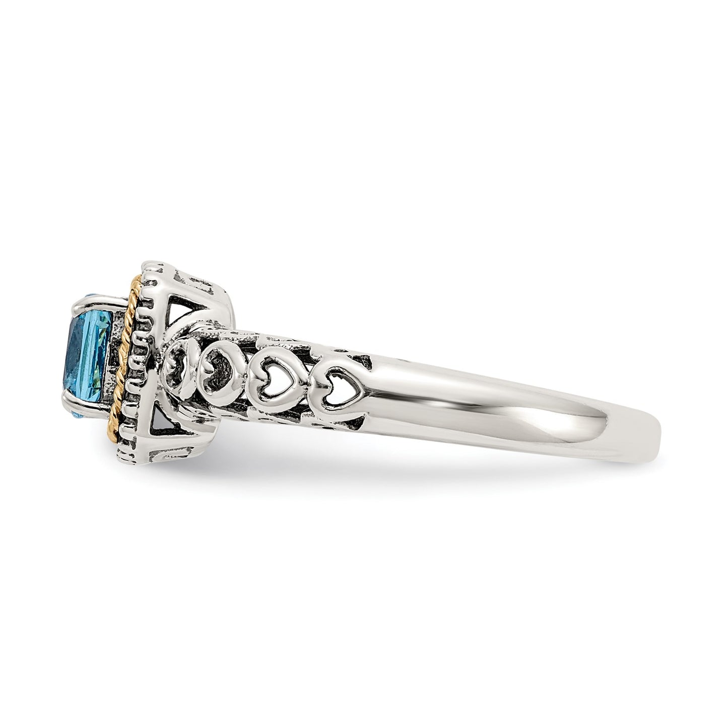GSS Sterling Silver with 14K Accent Antiqued Cushion Blue Topaz Ring