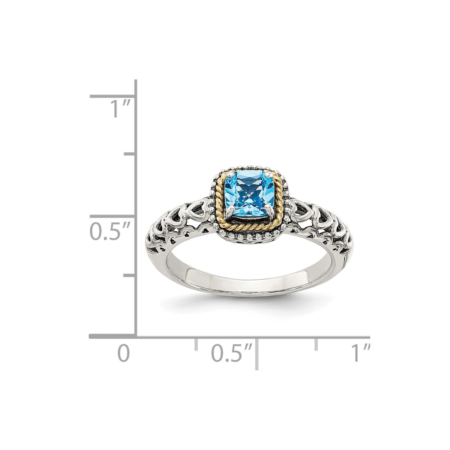 GSS Sterling Silver with 14K Accent Antiqued Cushion Blue Topaz Ring