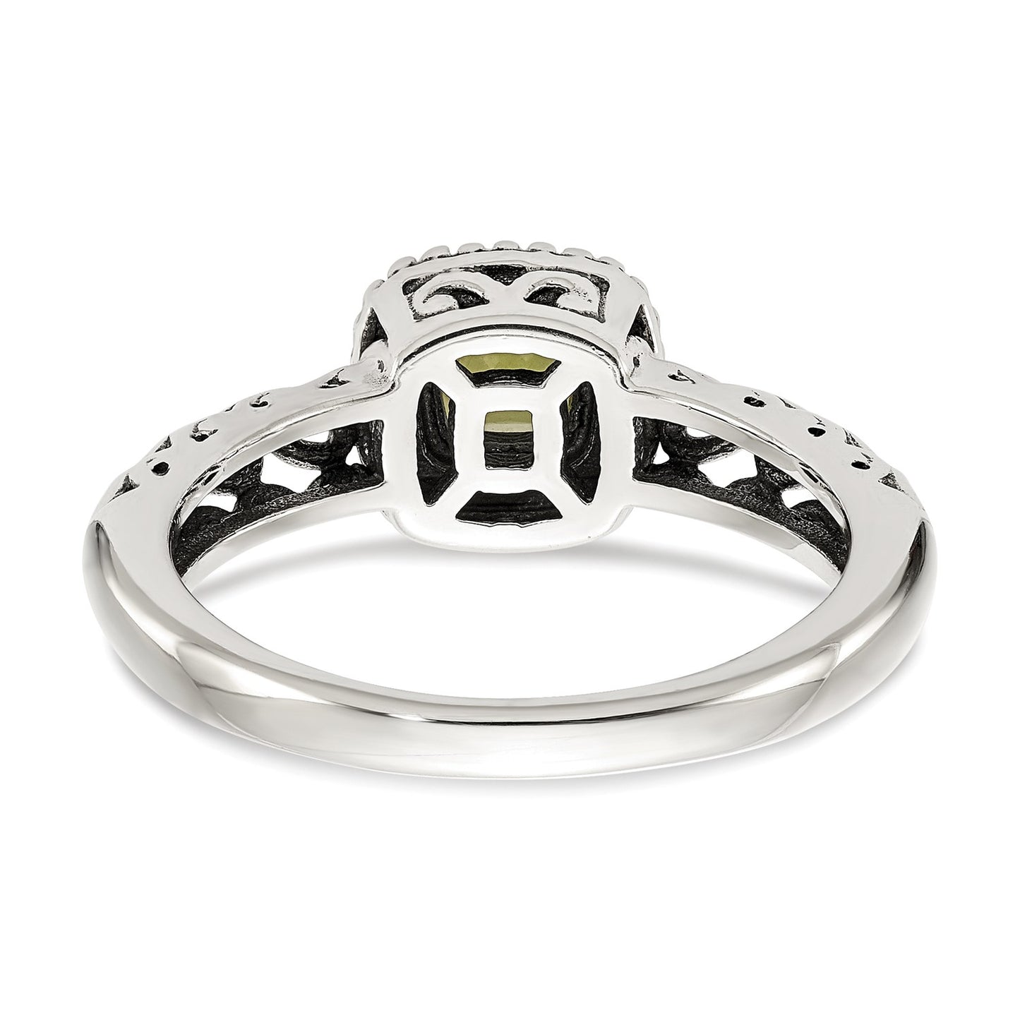 GSS Sterling Silver with 14K Accent Antiqued Cushion Peridot Ring