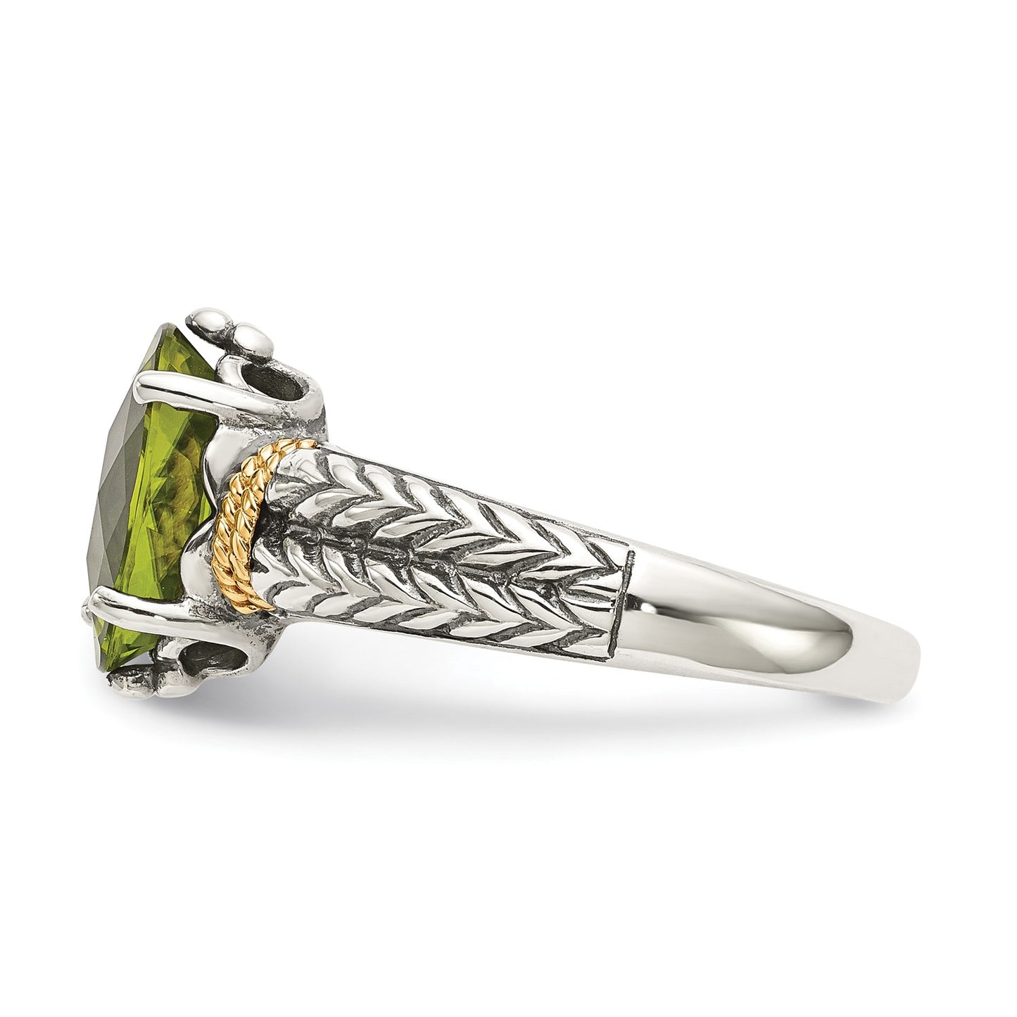 GSS Sterling Silver with 14K Accent Antiqued Oval Peridot Ring
