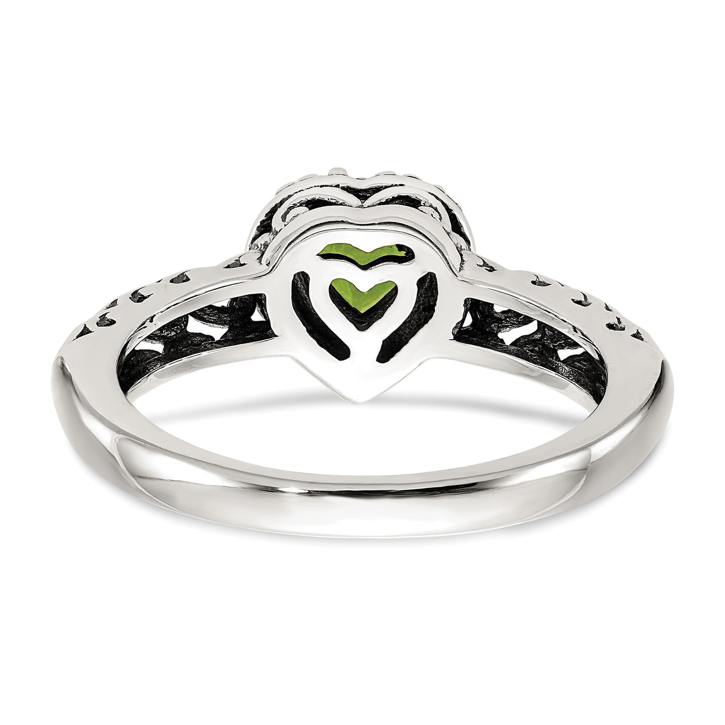 GSS Sterling Silver with 14K Accent Antiqued Heart Peridot Ring