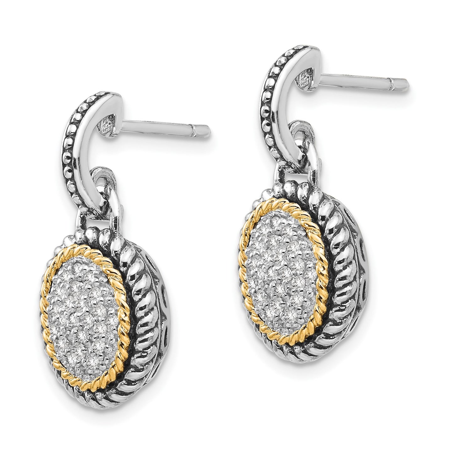 DSS Accent Antiqued Diamond Post Dangle Earrings