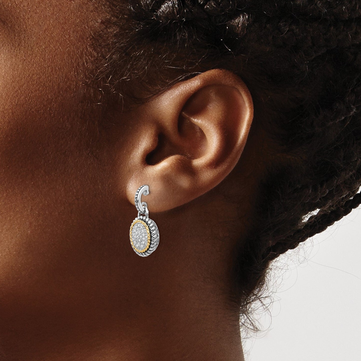 DSS Accent Antiqued Diamond Post Dangle Earrings