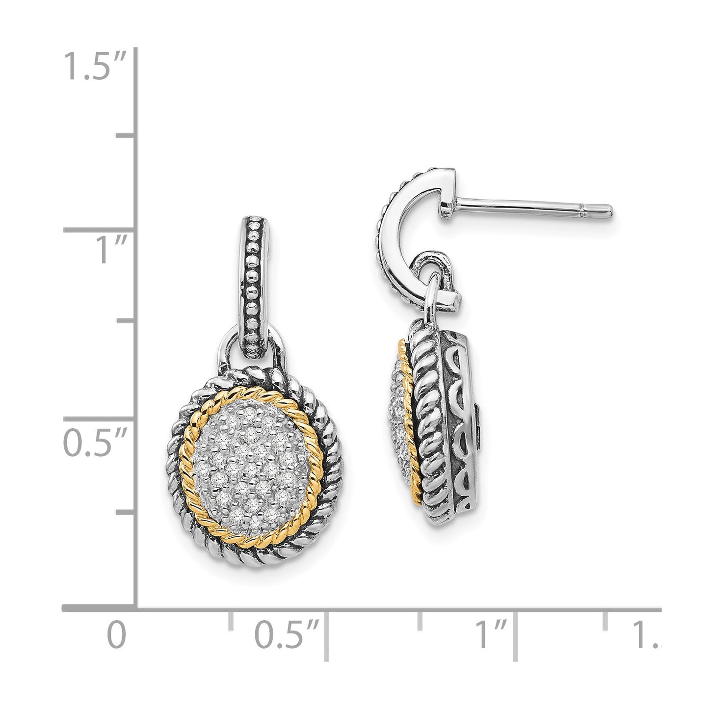 DSS Accent Antiqued Diamond Post Dangle Earrings