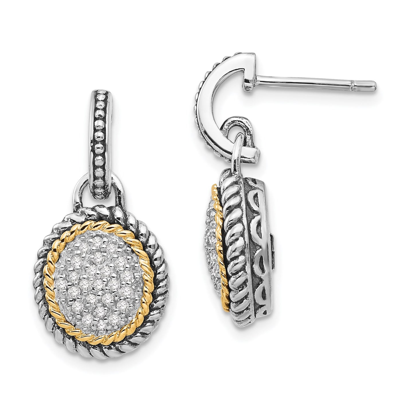 DSS Accent Antiqued Diamond Post Dangle Earrings
