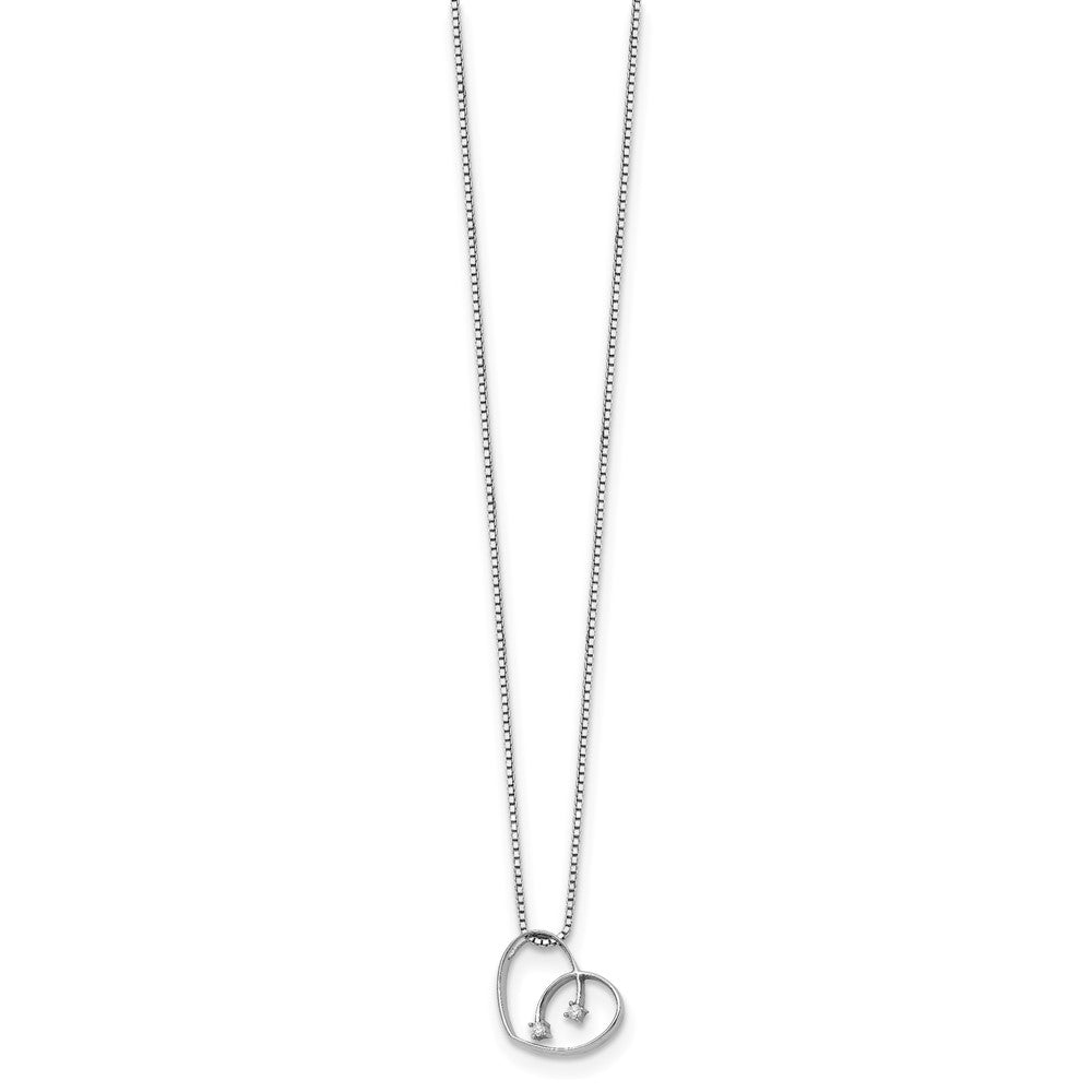 DSS Sterling Silver Rhodium-plated 18 Inch Diamond Open Heart Necklace with 2 Inch Extender
