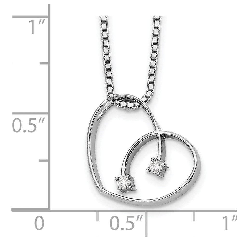 DSS Sterling Silver Rhodium-plated 18 Inch Diamond Open Heart Necklace with 2 Inch Extender