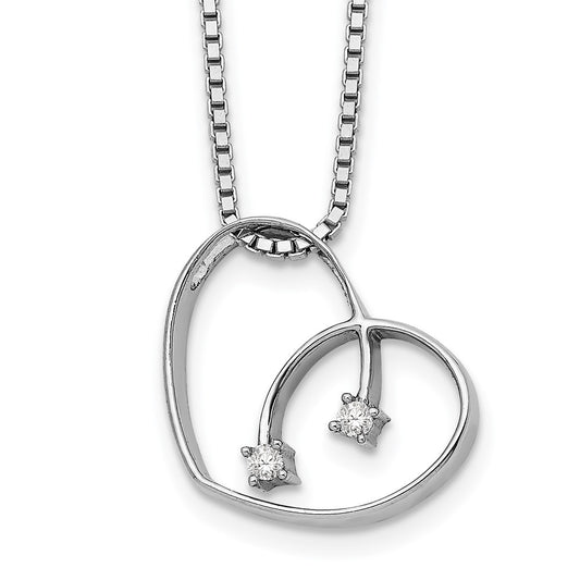 DSS Sterling Silver Rhodium-plated 18 Inch Diamond Open Heart Necklace with 2 Inch Extender