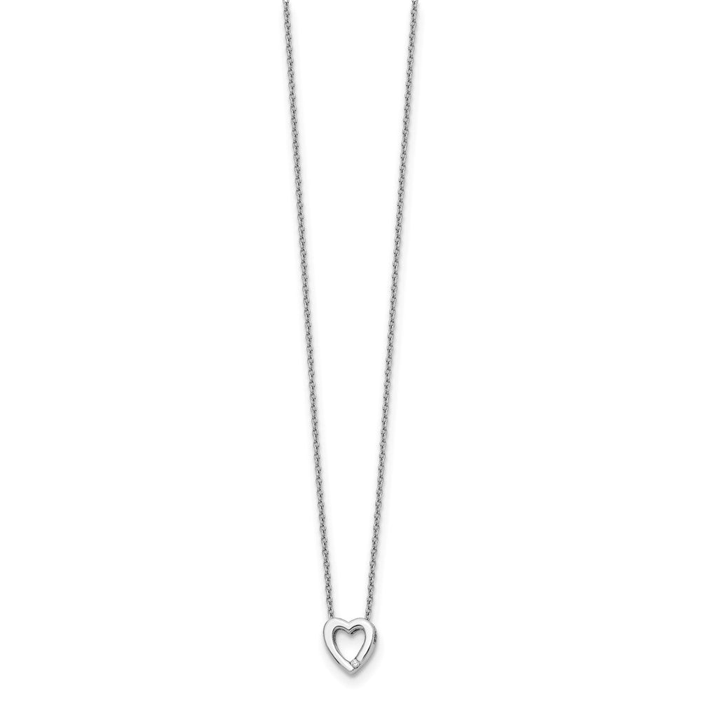 DSS Sterling Silver Rhodium-plated Diamond 18 Inch Heart Necklace with 2 Inch Extender