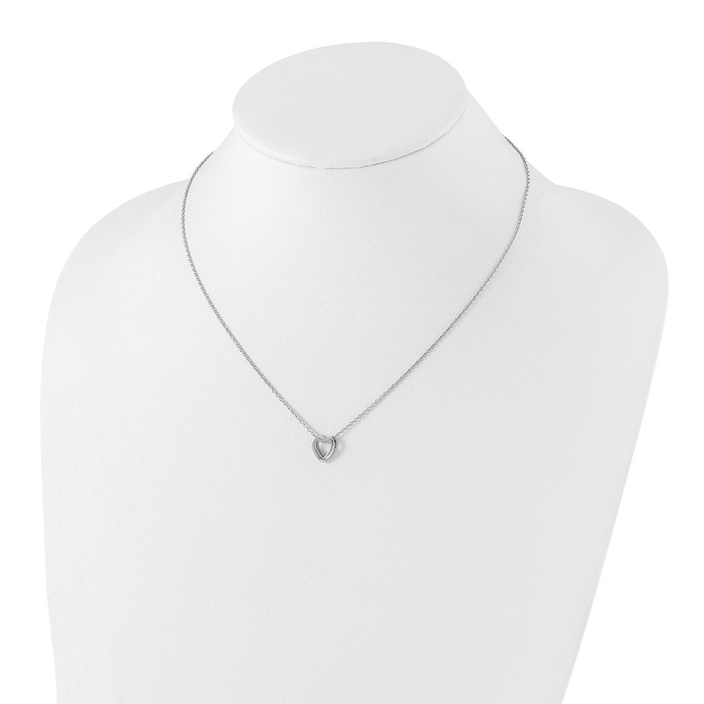 DSS Sterling Silver Rhodium-plated Diamond 18 Inch Heart Necklace with 2 Inch Extender