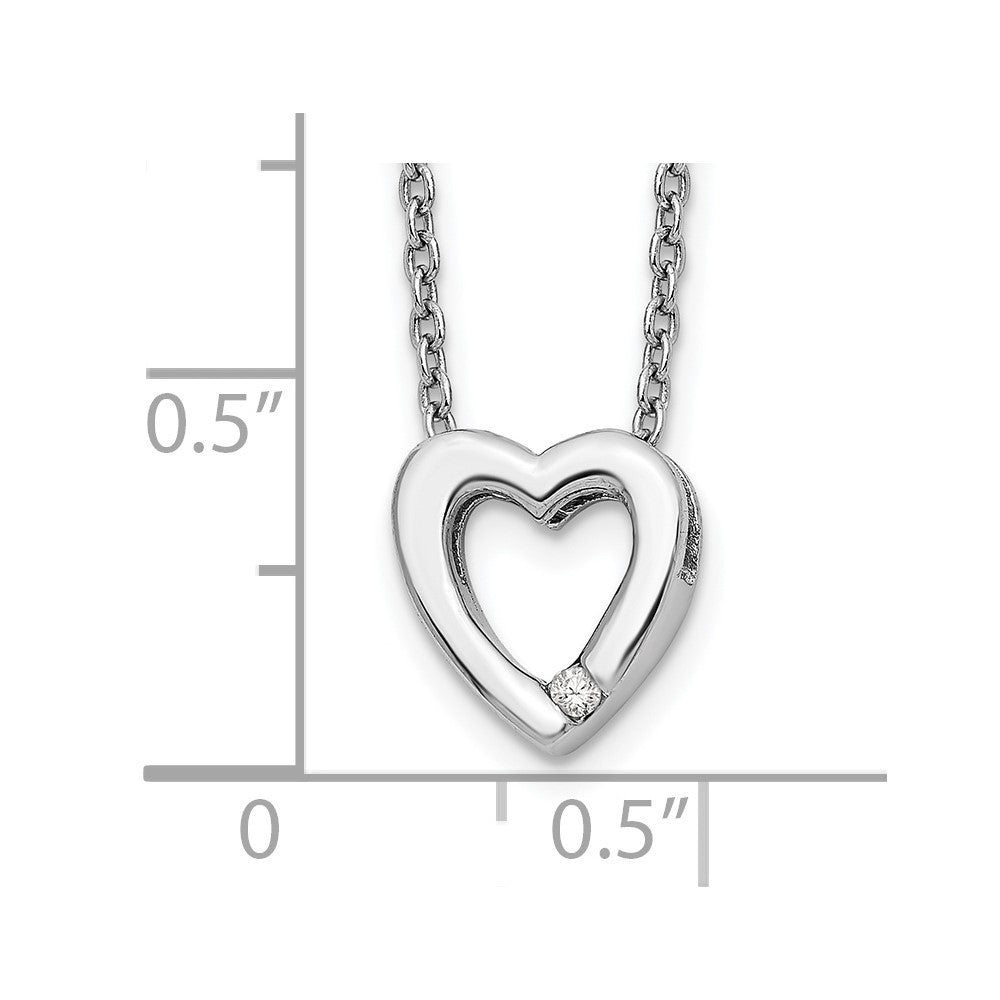 DSS Sterling Silver Rhodium-plated Diamond 18 Inch Heart Necklace with 2 Inch Extender