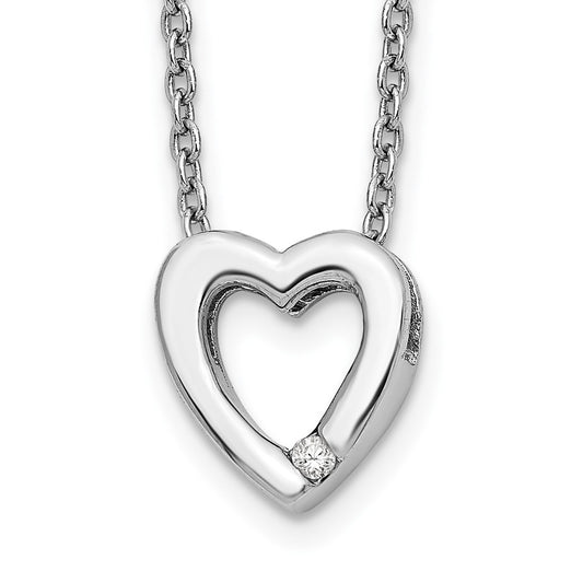 DSS Sterling Silver Rhodium-plated Diamond 18 Inch Heart Necklace with 2 Inch Extender