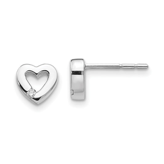 DSS Sterling Silver Rhodium-plated Diamond Open Heart Post Earrings