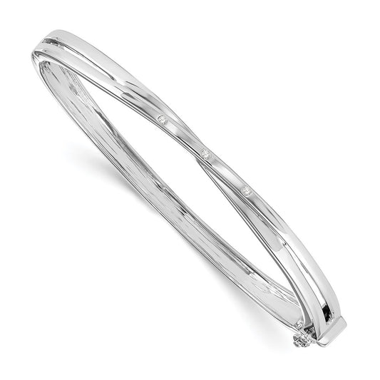 DSS Sterling Silver Rhodium-plated Diamond Crossover  Bangle Bracelet