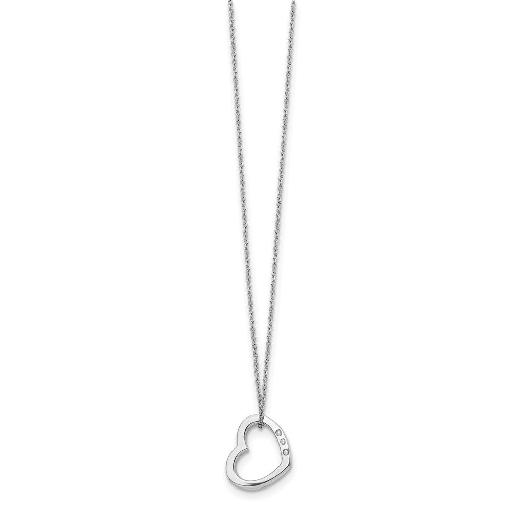DSS Sterling Silver Rhodium-plated 18 Inch Diamond Open Heart Necklace with 2 Inch Extender