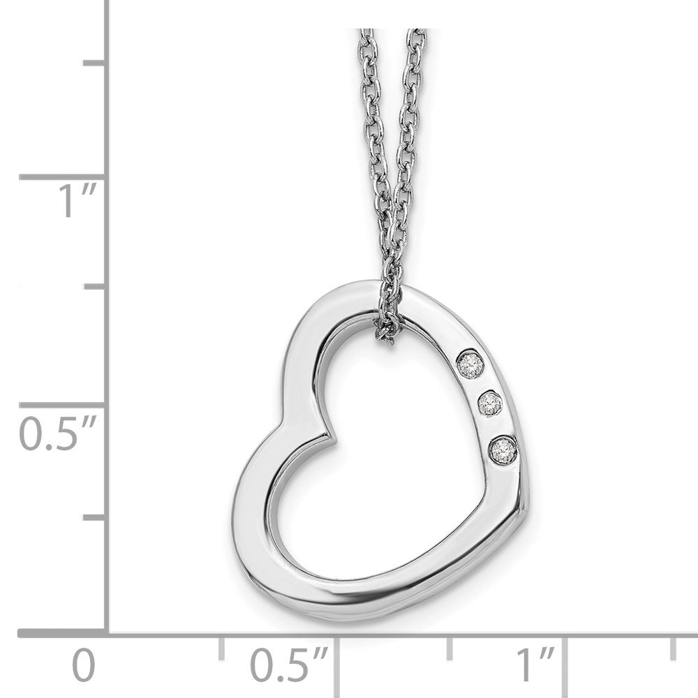 DSS Sterling Silver Rhodium-plated 18 Inch Diamond Open Heart Necklace with 2 Inch Extender