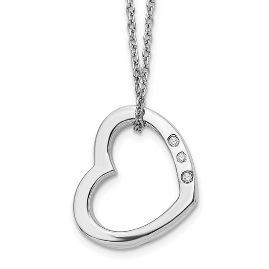 DSS Sterling Silver Rhodium-plated 18 Inch Diamond Open Heart Necklace with 2 Inch Extender