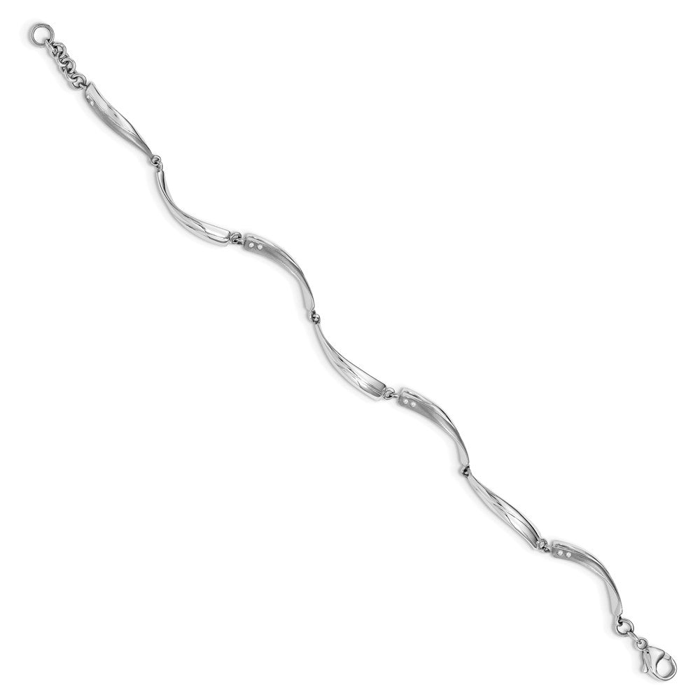 DSS Sterling Silver Rhodium-plated Satin and Polished Diamond 7.5 Inch Bracelet with 1 Inch Extender