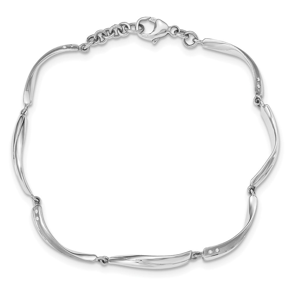 DSS Sterling Silver Rhodium-plated Satin and Polished Diamond 7.5 Inch Bracelet with 1 Inch Extender