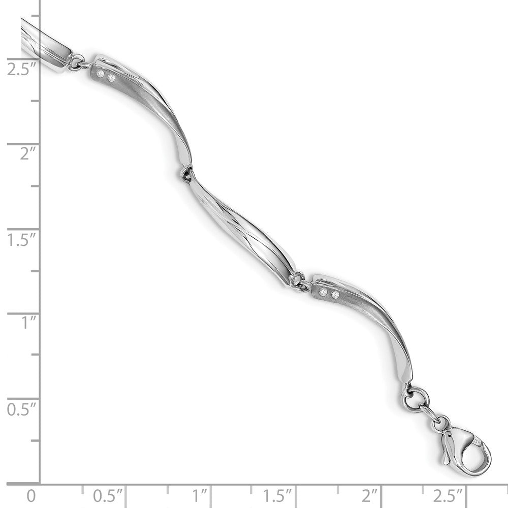 DSS Sterling Silver Rhodium-plated Satin and Polished Diamond 7.5 Inch Bracelet with 1 Inch Extender