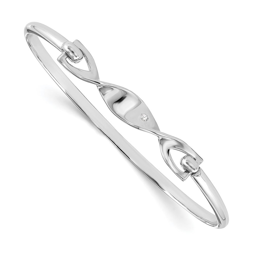 DSS Sterling Silver Rhodium-plated Diamond Twist Bangle Bracelet
