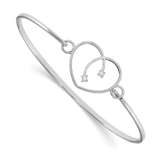 DSS Sterling Silver Rhodium-plated Diamond Heart Bangle