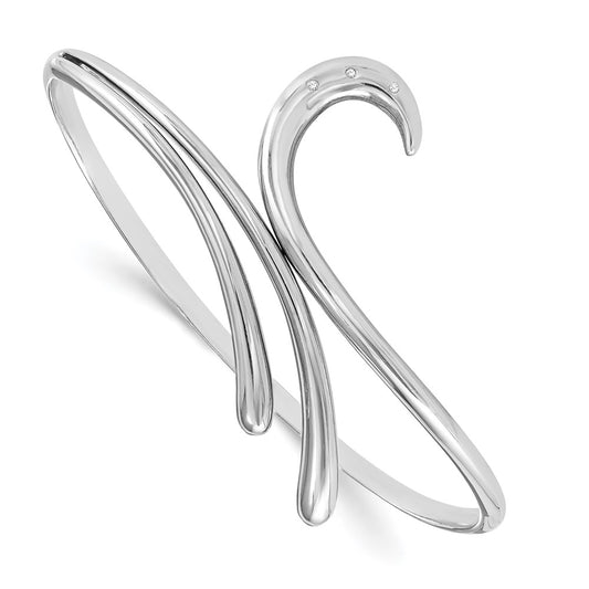 DSS Sterling Silver Rhodium-plated Diamond Swirl Bangle Bracelet