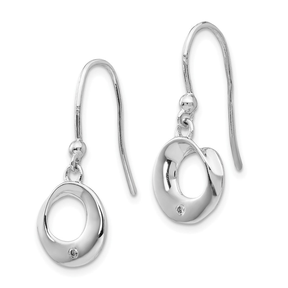 DSS Sterling Silver Rhodium-plated Diamond Circle Shepherd Hook Dangle Earrings