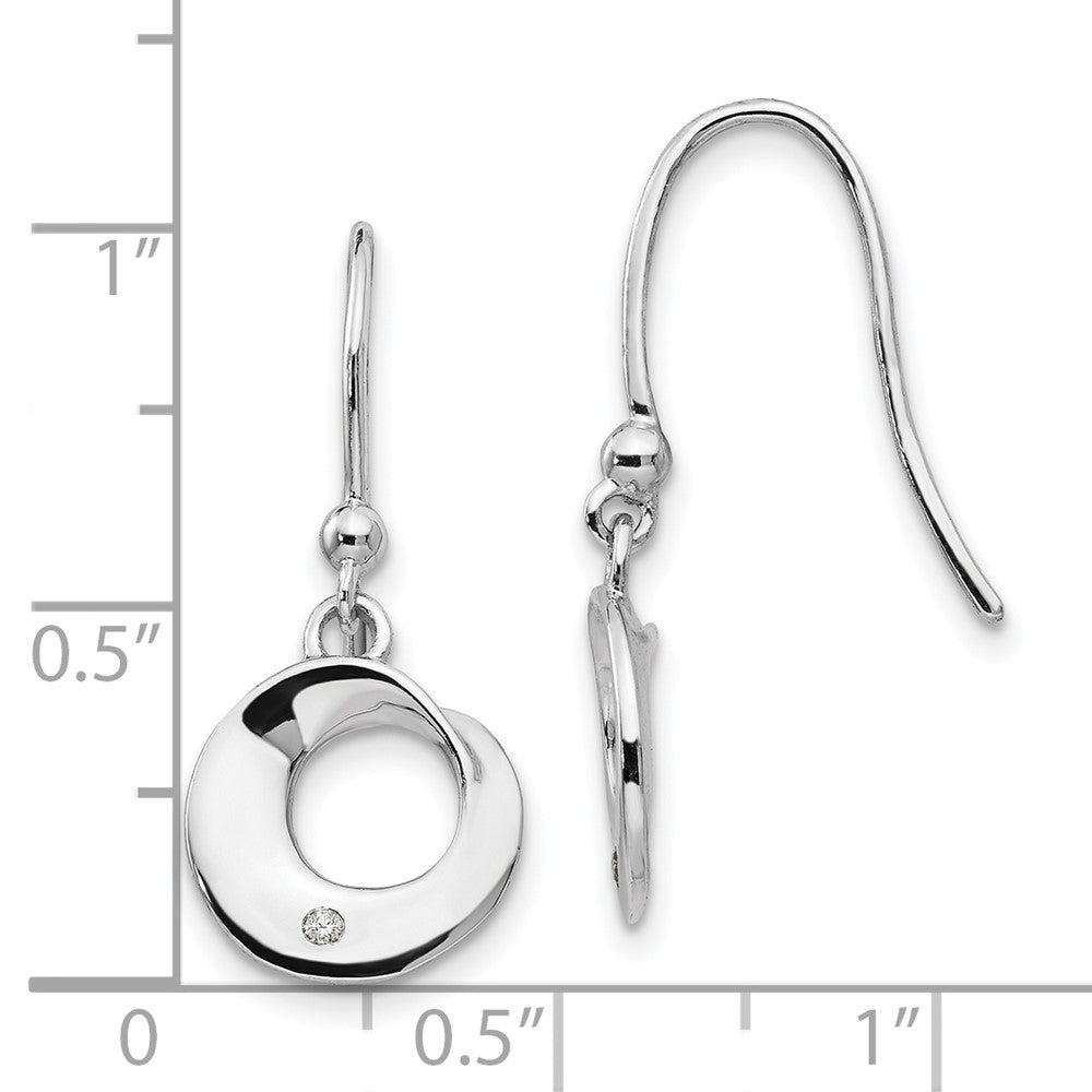 DSS Sterling Silver Rhodium-plated Diamond Circle Shepherd Hook Dangle Earrings