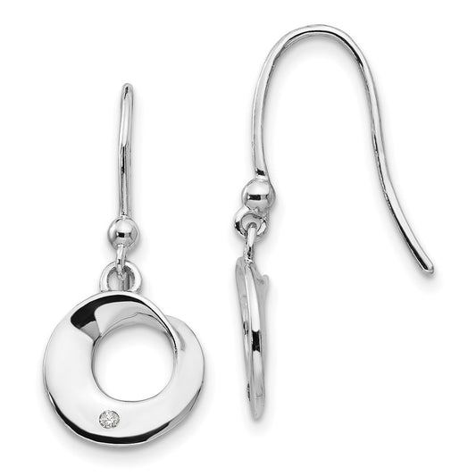 DSS Sterling Silver Rhodium-plated Diamond Circle Shepherd Hook Dangle Earrings