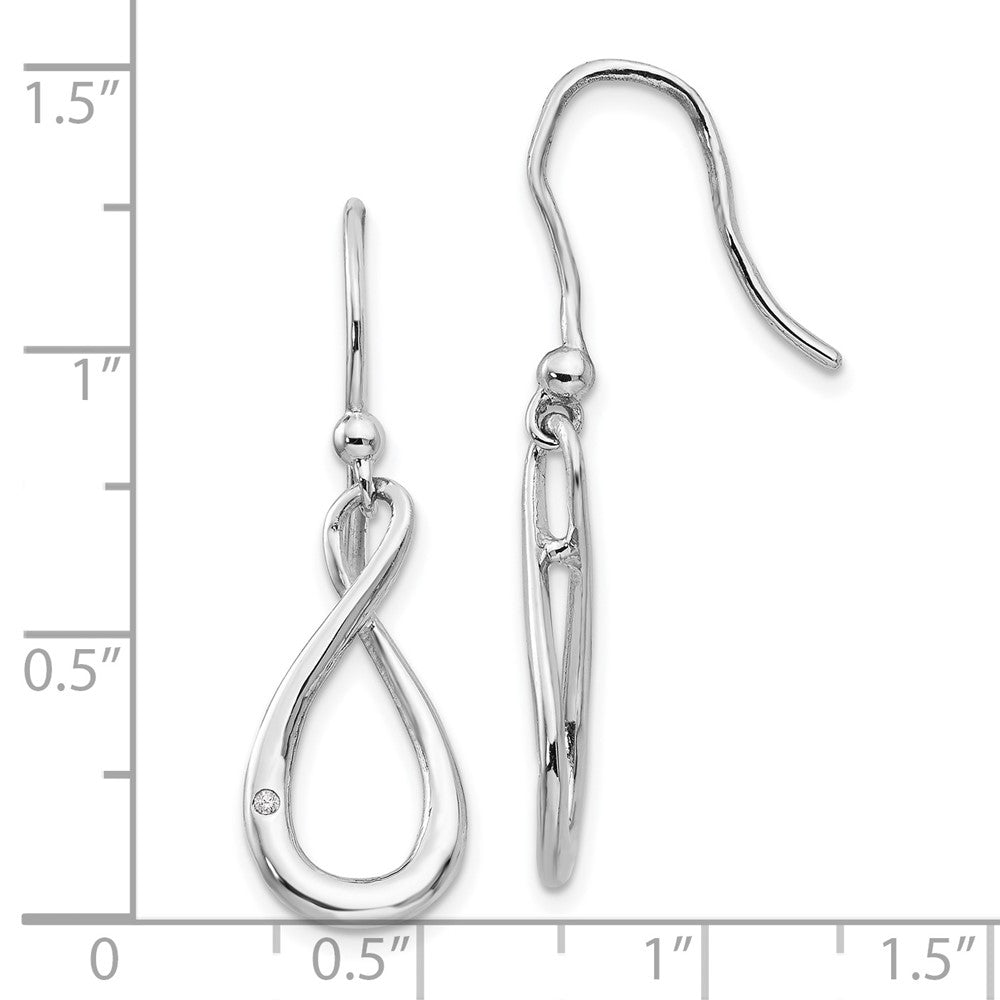 DSS Sterling Silver Rhodium-plated Diamond Shepherd Hook Dangle Earrings