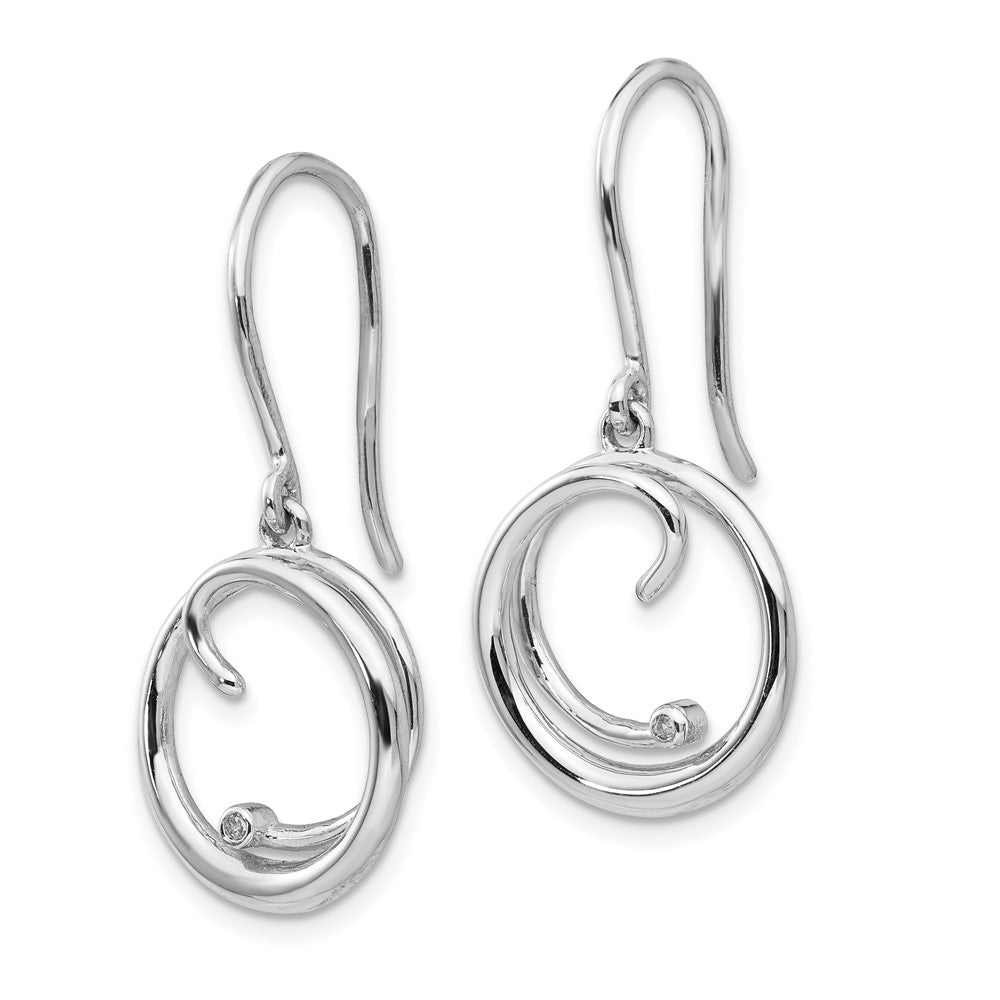 DSS Sterling Silver Rhodium-plated Diamond Swirl Shepherd Hook Dangle Earrings