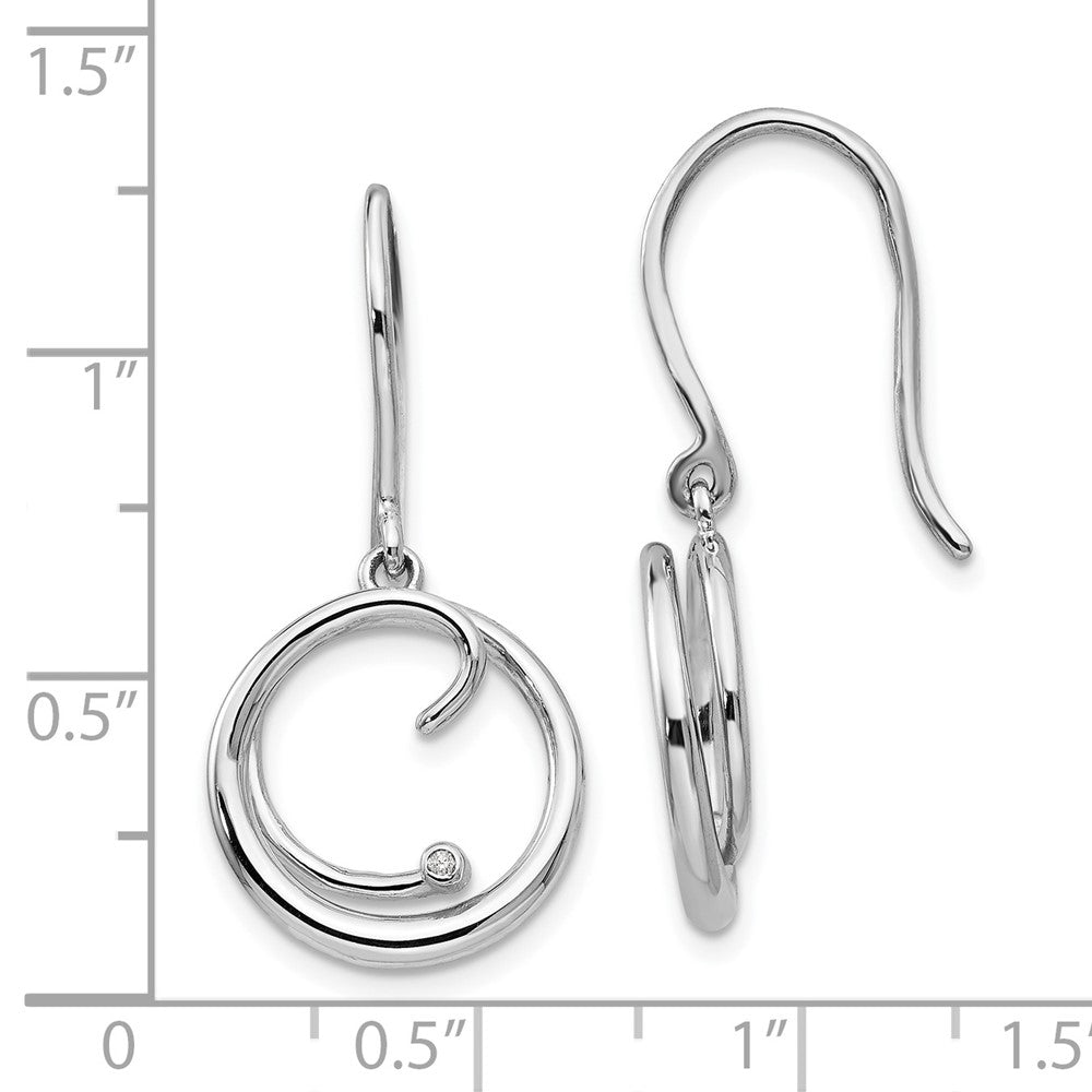 DSS Sterling Silver Rhodium-plated Diamond Swirl Shepherd Hook Dangle Earrings